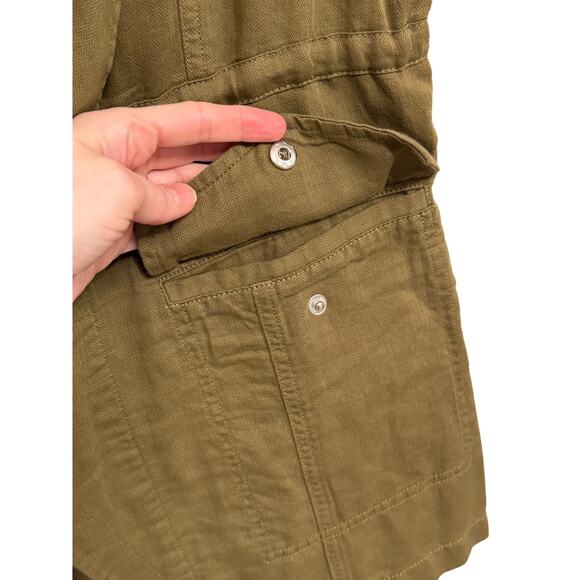 NWT Linen Cotton Sanctuary Sleeveless Army Green Drawstring Vest with Pockets - Picture 4 of 8